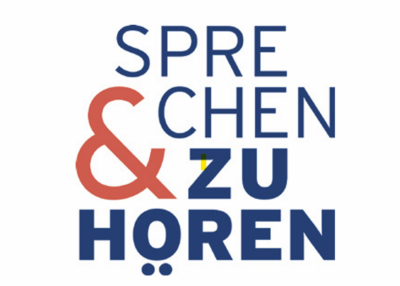 Das Bild zeigt ein Logo auf dem Sprechen ung Zuhören steht