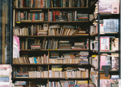 Auf dem Bild ist eine Wand mit einer riesigen Auswahl an Büchern abgebildet.